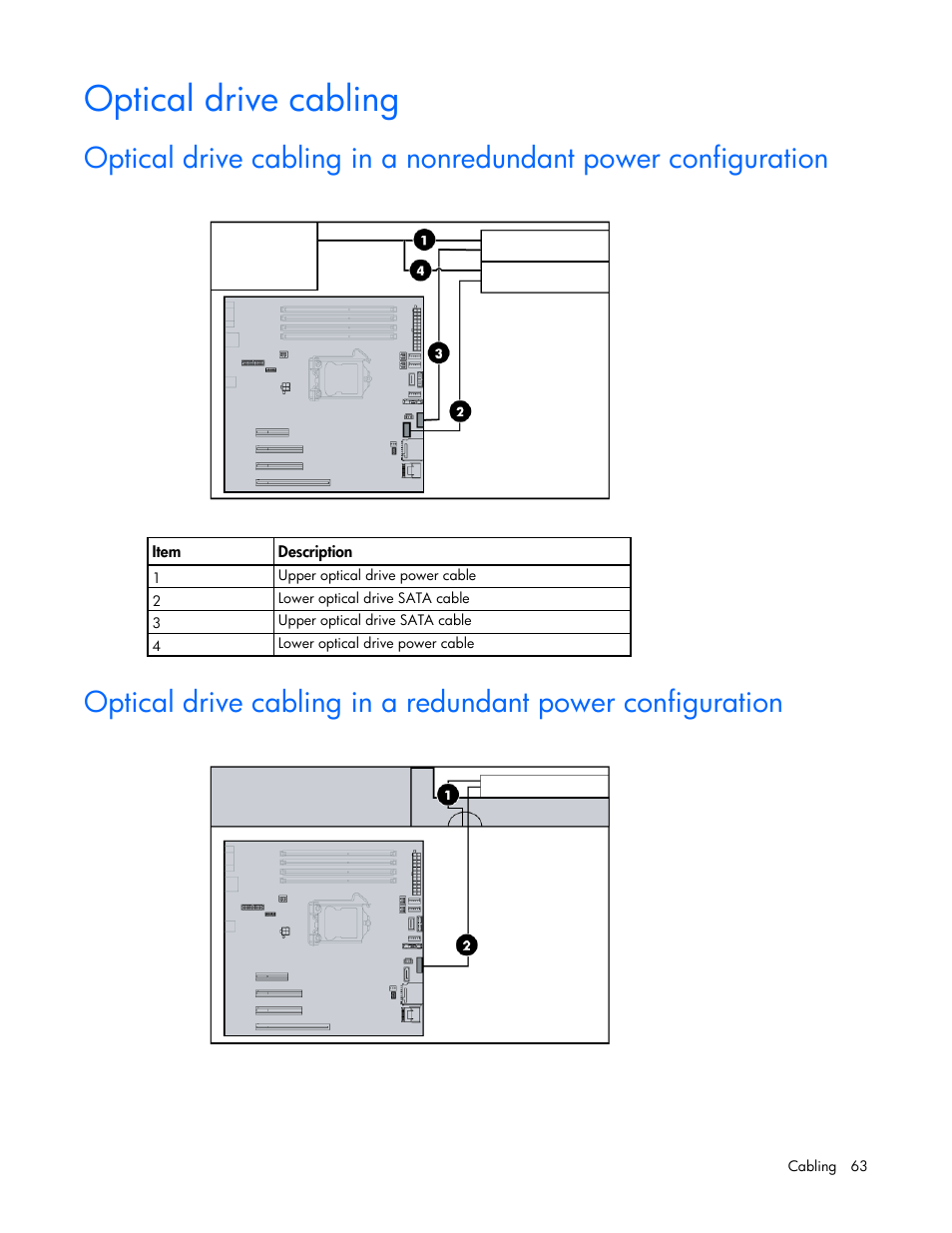 Optical drive cabling | HP ProLiant ML110 G7 Server User Manual | Page 63 / 113