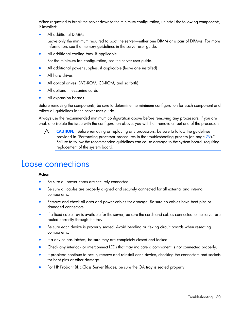 Loose connections | HP ProLiant ML110 G7 Server User Manual | Page 80 / 113