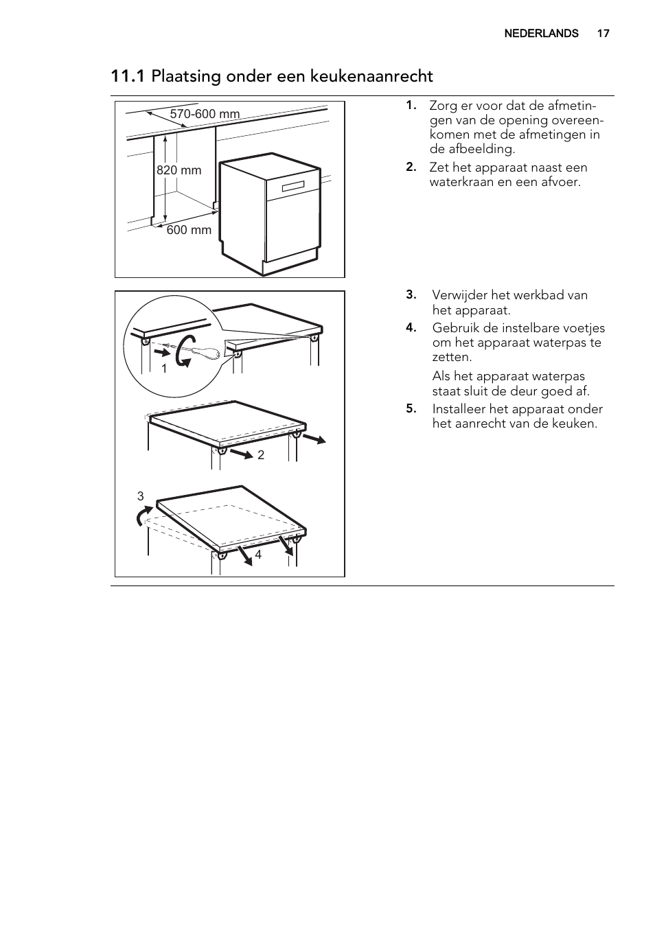 1 plaatsing onder een keukenaanrecht | AEG F77012W0P User Manual | Page 17 / 76