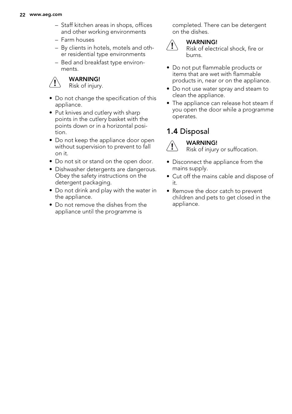 4 disposal | AEG F77028W0P User Manual | Page 22 / 76