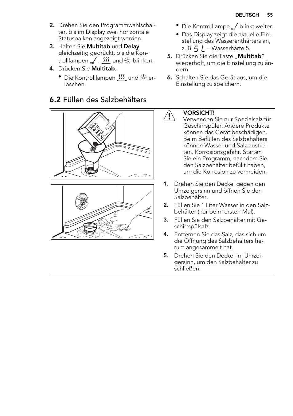 2 füllen des salzbehälters | AEG F55020W0P User Manual | Page 55 / 64