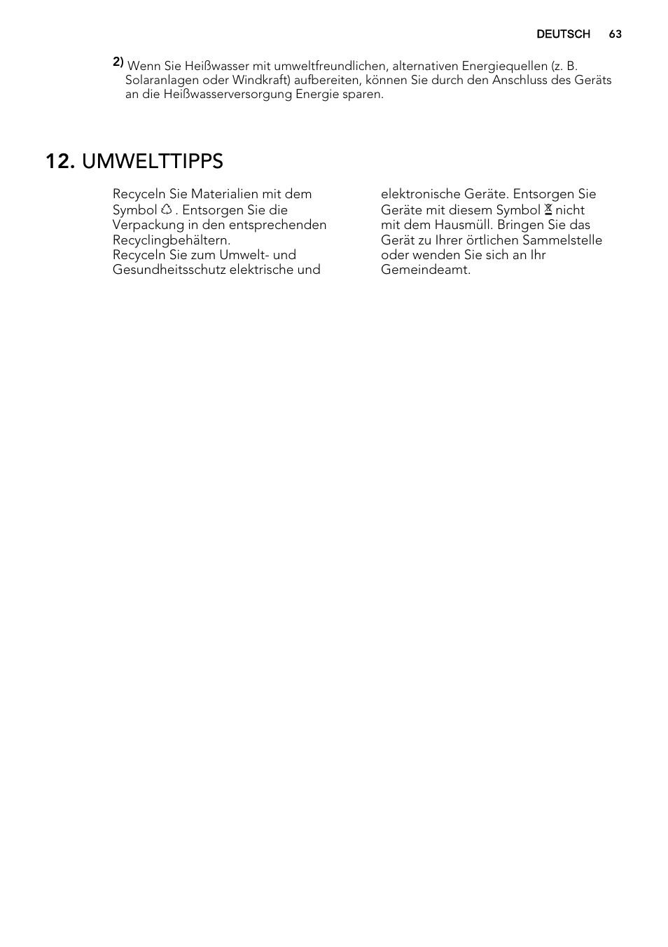 Umwelttipps | AEG F55020W0P User Manual | Page 63 / 64