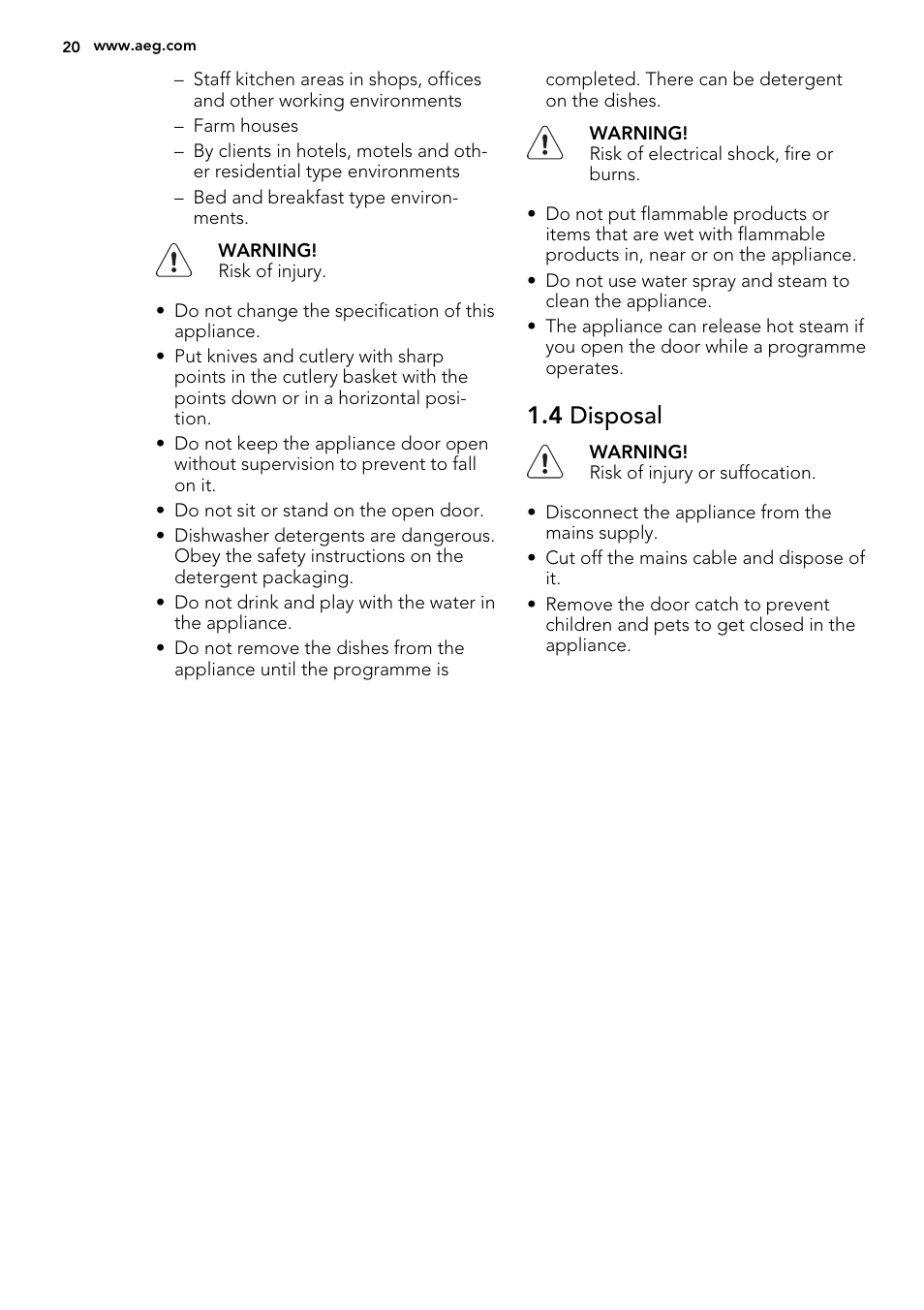 4 disposal | AEG F55022W0 User Manual | Page 20 / 68