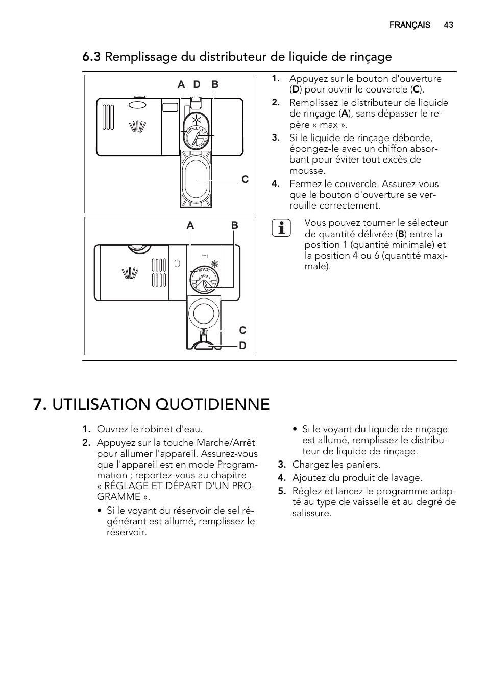 Utilisation quotidienne | AEG F55022W0 User Manual | Page 43 / 68