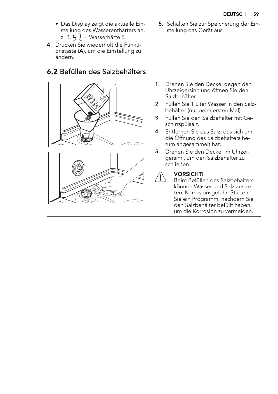 2 befüllen des salzbehälters | AEG F55022W0 User Manual | Page 59 / 68