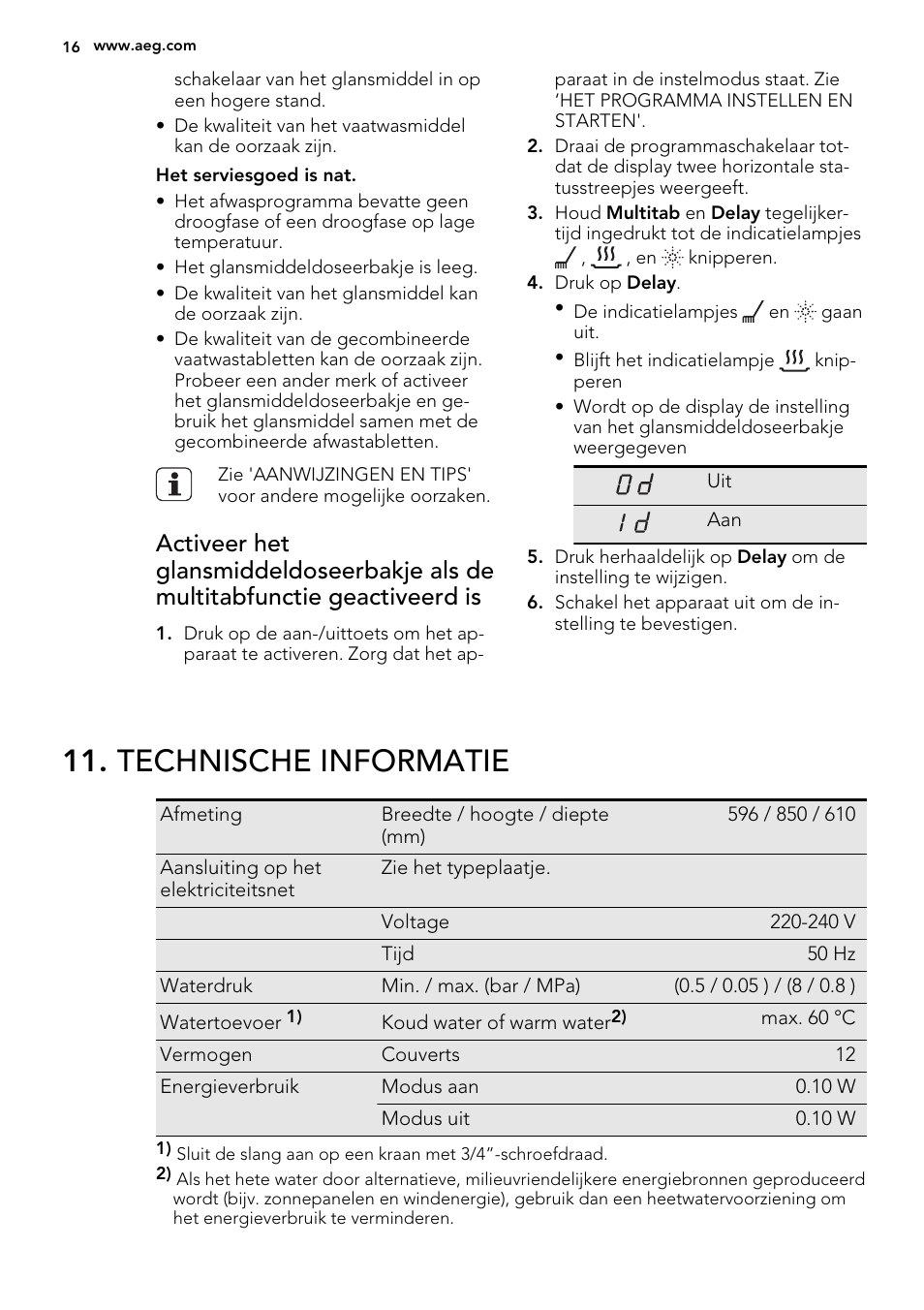 Technische informatie | AEG F55030W0P User Manual | Page 16 / 68
