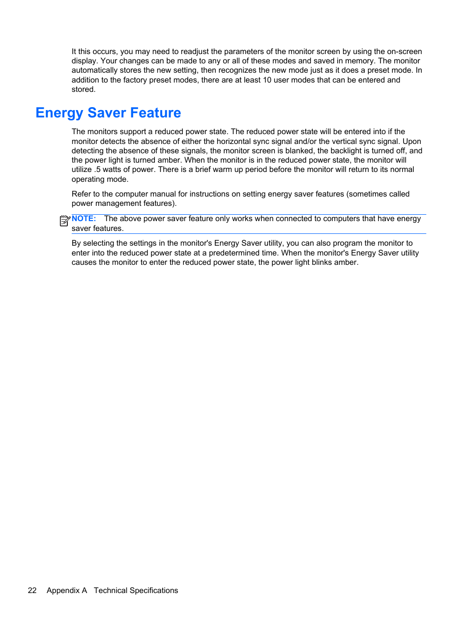 Energy saver feature | HP Z Display Z23i 23-inch IPS LED Backlit Monitor User Manual | Page 28 / 28