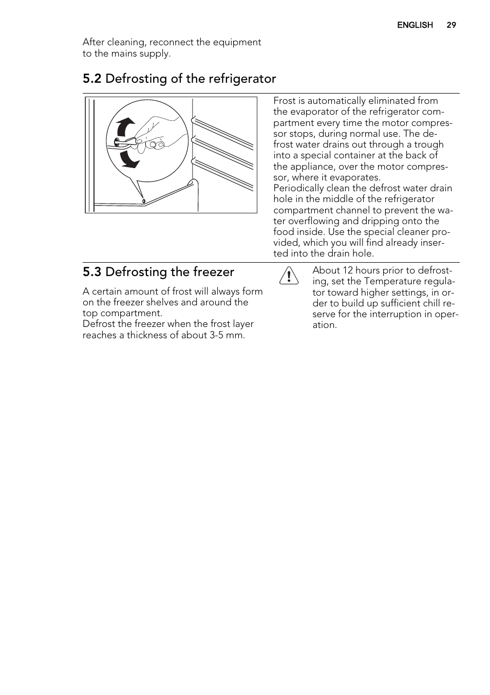 2 defrosting of the refrigerator, 3 defrosting the freezer | AEG SCS41800S0 User Manual | Page 29 / 84