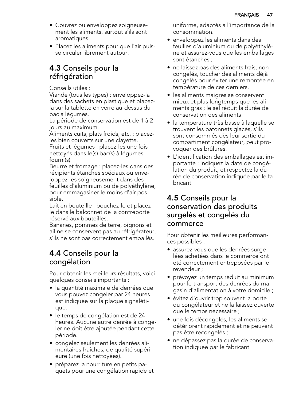 3 conseils pour la réfrigération, 4 conseils pour la congélation | AEG SCS41800S0 User Manual | Page 47 / 84