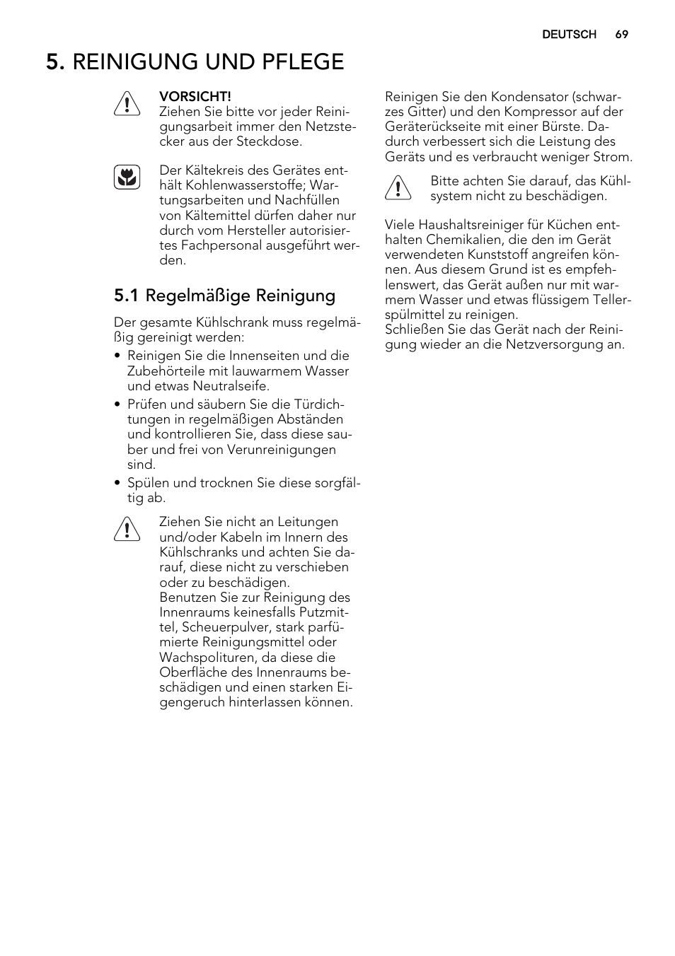 Reinigung und pflege, 1 regelmäßige reinigung | AEG SCS41800S0 User Manual | Page 69 / 84
