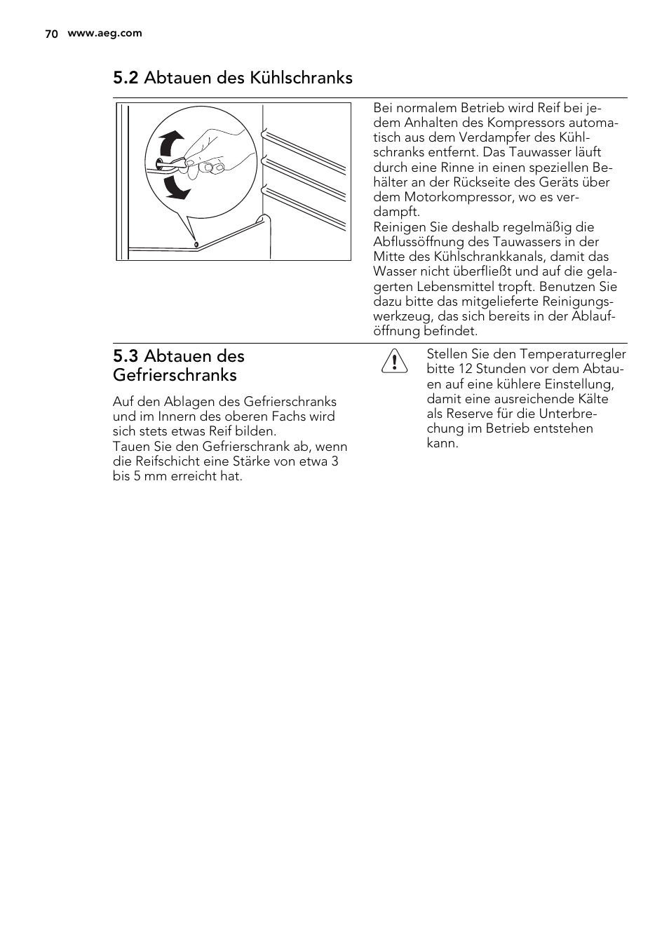 2 abtauen des kühlschranks, 3 abtauen des gefrierschranks | AEG SCS41800S0 User Manual | Page 70 / 84