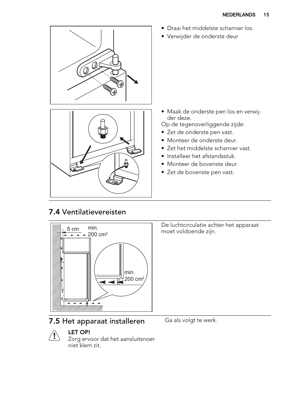 4 ventilatievereisten, 5 het apparaat installeren | AEG SCS51400S1 User Manual | Page 15 / 92