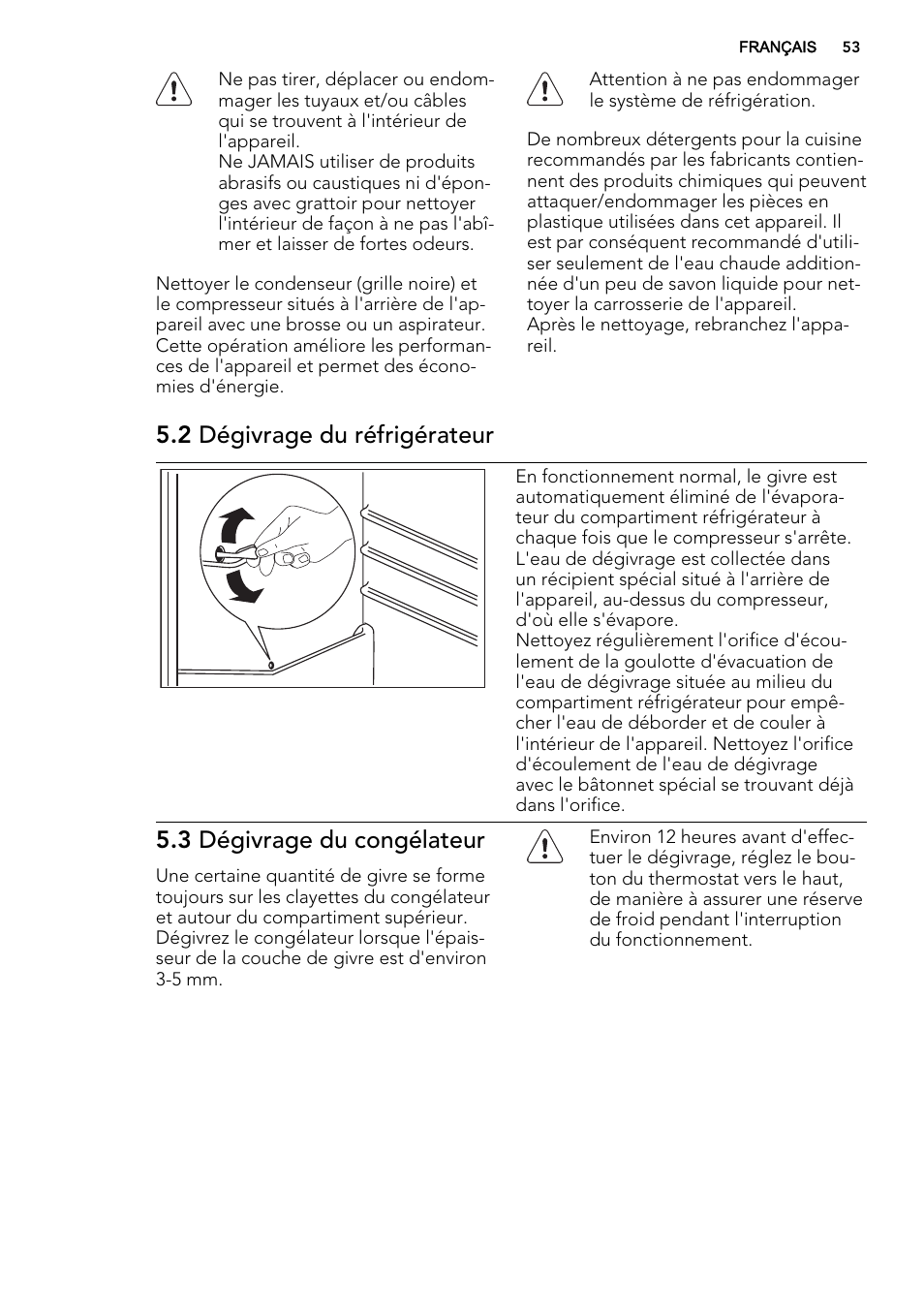 2 dégivrage du réfrigérateur, 3 dégivrage du congélateur | AEG SCS51400S1 User Manual | Page 53 / 92