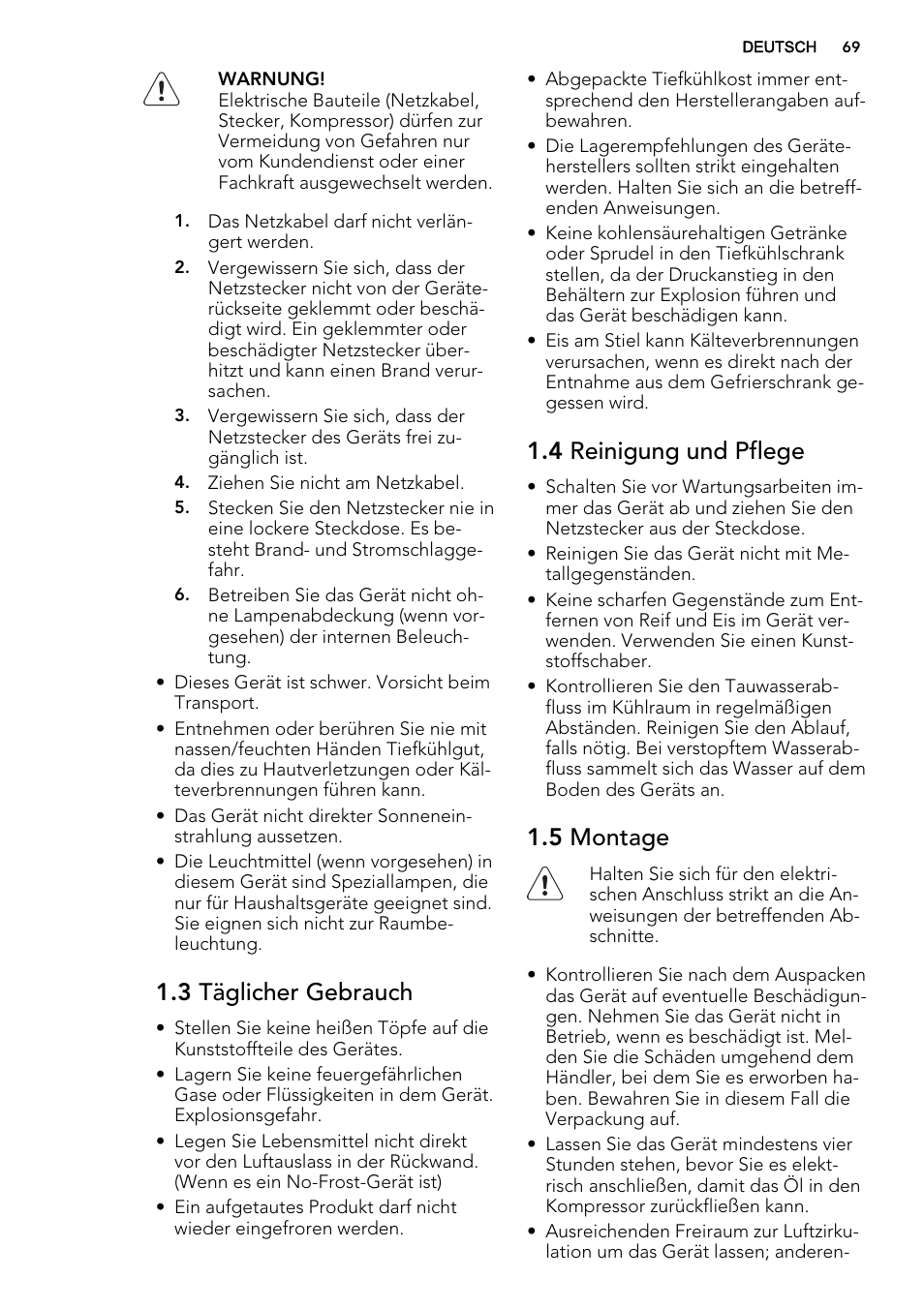 3 täglicher gebrauch, 4 reinigung und pflege, 5 montage | AEG SCS51400S1 User Manual | Page 69 / 92