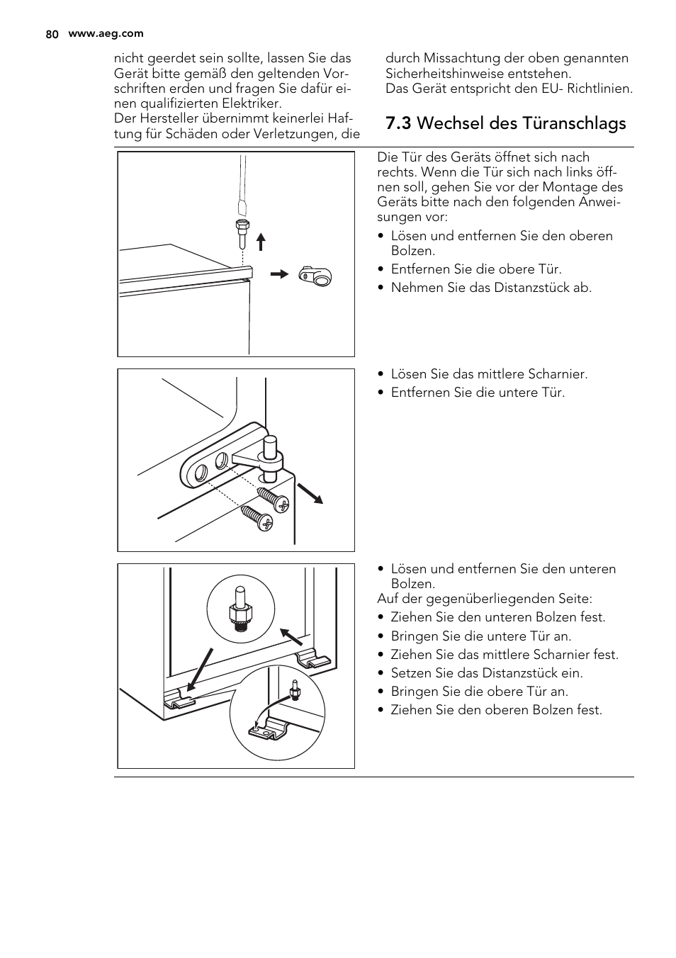 3 wechsel des türanschlags | AEG SCS51400S1 User Manual | Page 80 / 92