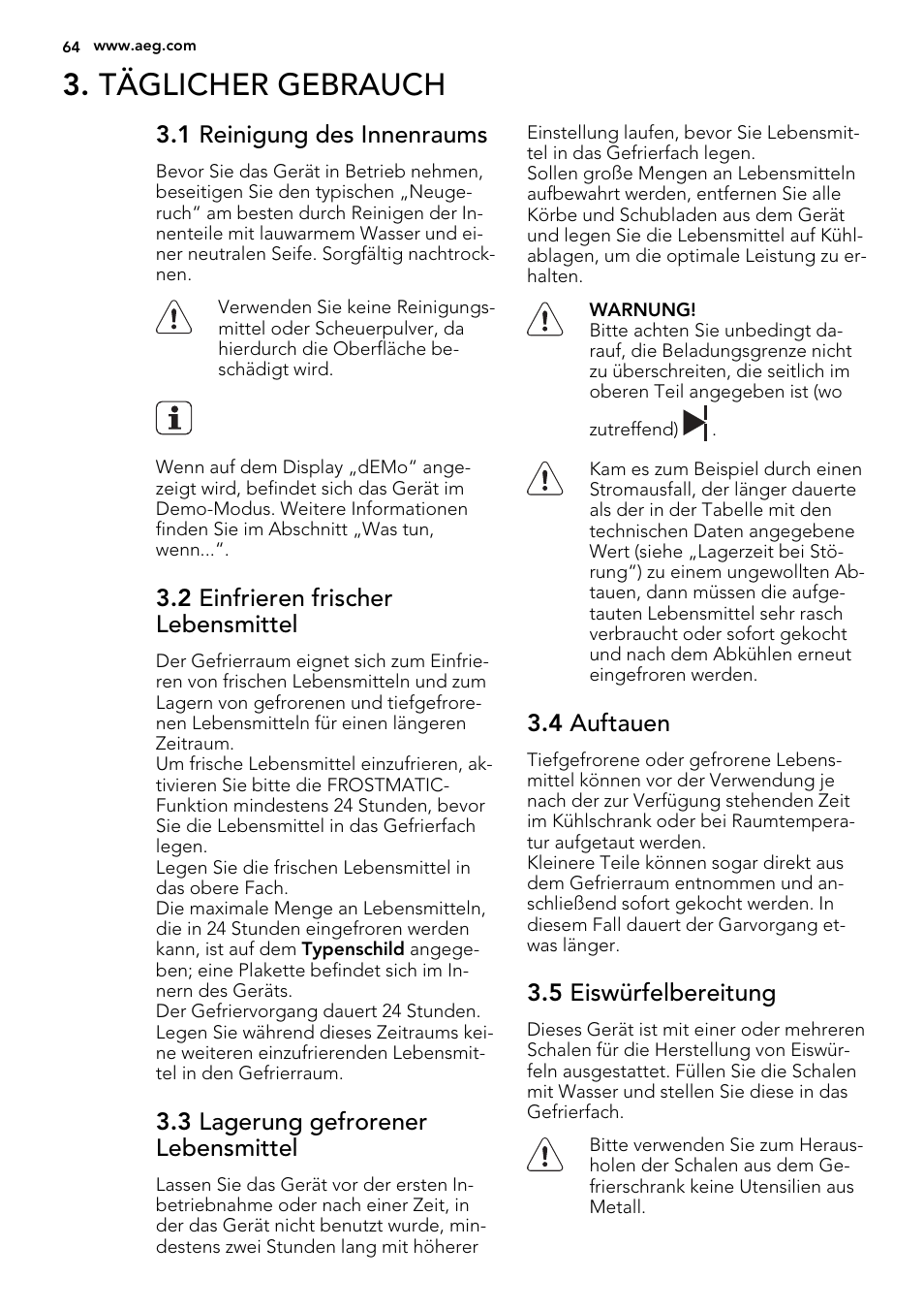 Täglicher gebrauch | AEG SCS81800F0 User Manual | Page 64 / 76