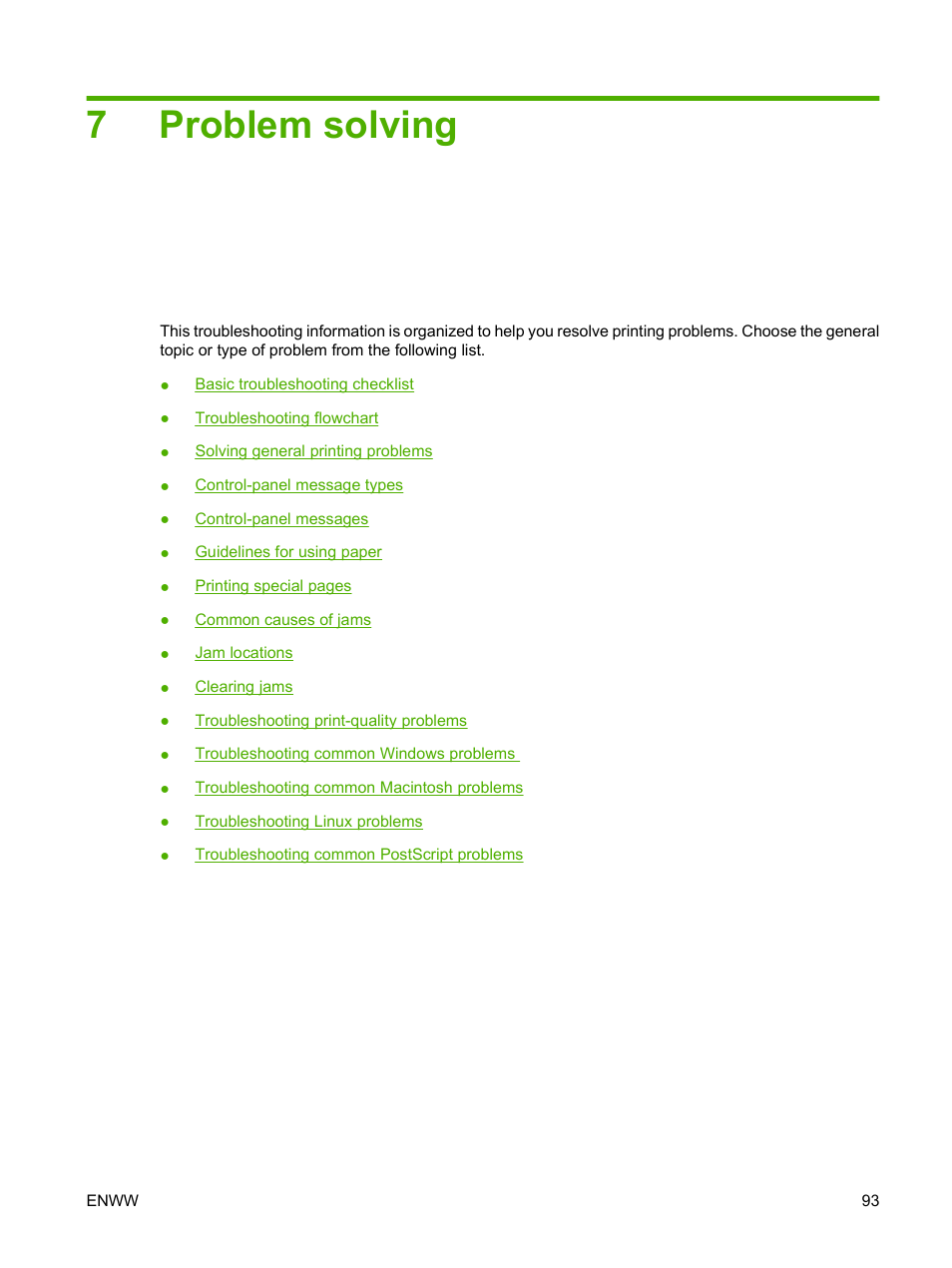 Problem solving, 7 problem solving, 7problem solving | HP LaserJet 5200 Printer series User Manual | Page 105 / 212