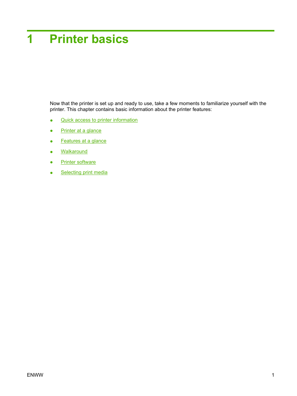 Printer basics, 1 printer basics, 1printer basics | HP LaserJet 5200 Printer series User Manual | Page 13 / 212