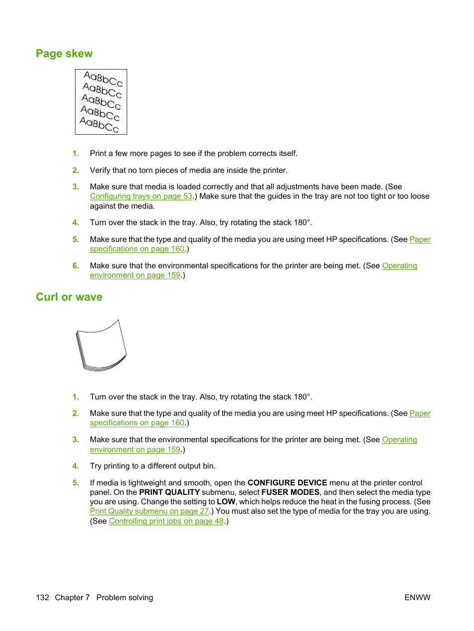Curl or wave, Page skew | HP LaserJet 5200 Printer series User Manual | Page 144 / 212