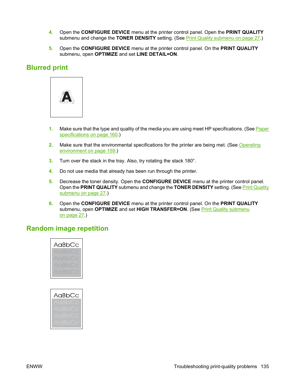 Blurred print, Random image repetition, Blurred print random image repetition | Random image | HP LaserJet 5200 Printer series User Manual | Page 147 / 212