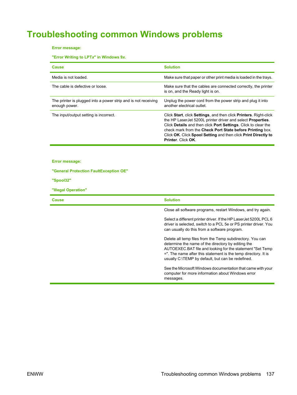 Troubleshooting common windows problems | HP LaserJet 5200 Printer series User Manual | Page 149 / 212