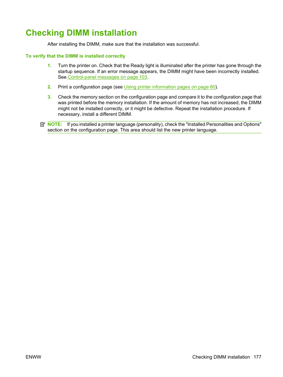 Checking dimm installation | HP LaserJet 5200 Printer series User Manual | Page 189 / 212