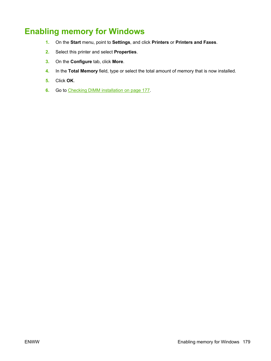 Enabling memory for windows | HP LaserJet 5200 Printer series User Manual | Page 191 / 212