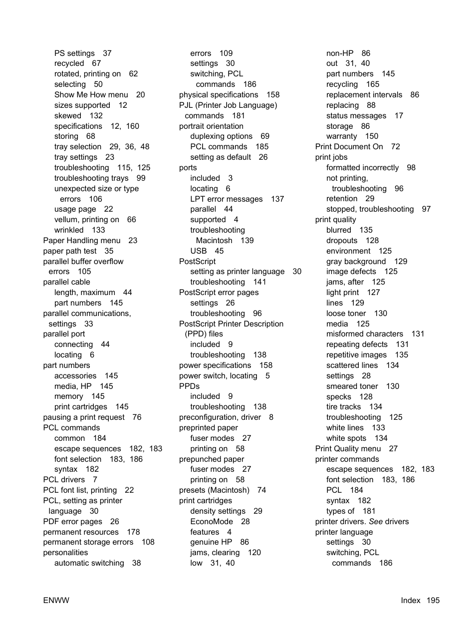 HP LaserJet 5200 Printer series User Manual | Page 207 / 212