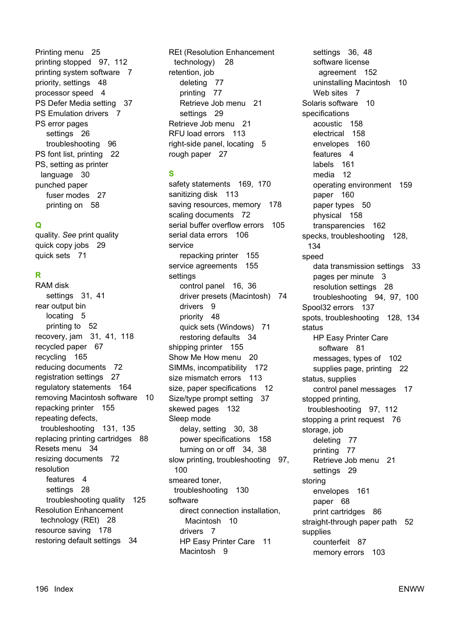 HP LaserJet 5200 Printer series User Manual | Page 208 / 212