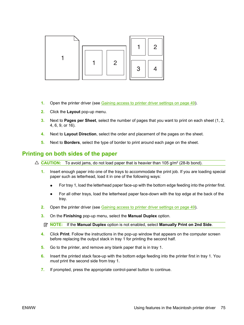Printing on both sides of the paper | HP LaserJet 5200 Printer series User Manual | Page 87 / 212