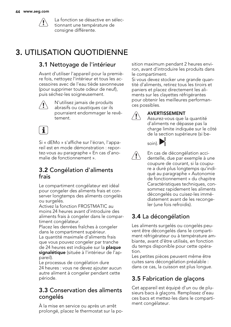 Utilisation quotidienne | AEG SCS71800F0 User Manual | Page 44 / 76