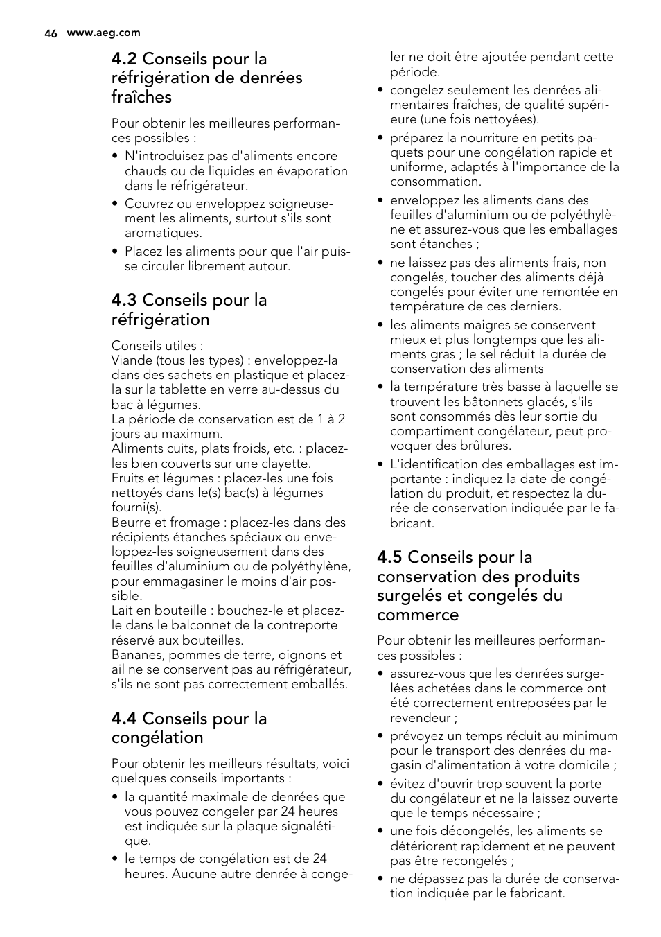 3 conseils pour la réfrigération, 4 conseils pour la congélation | AEG SCS71800F0 User Manual | Page 46 / 76