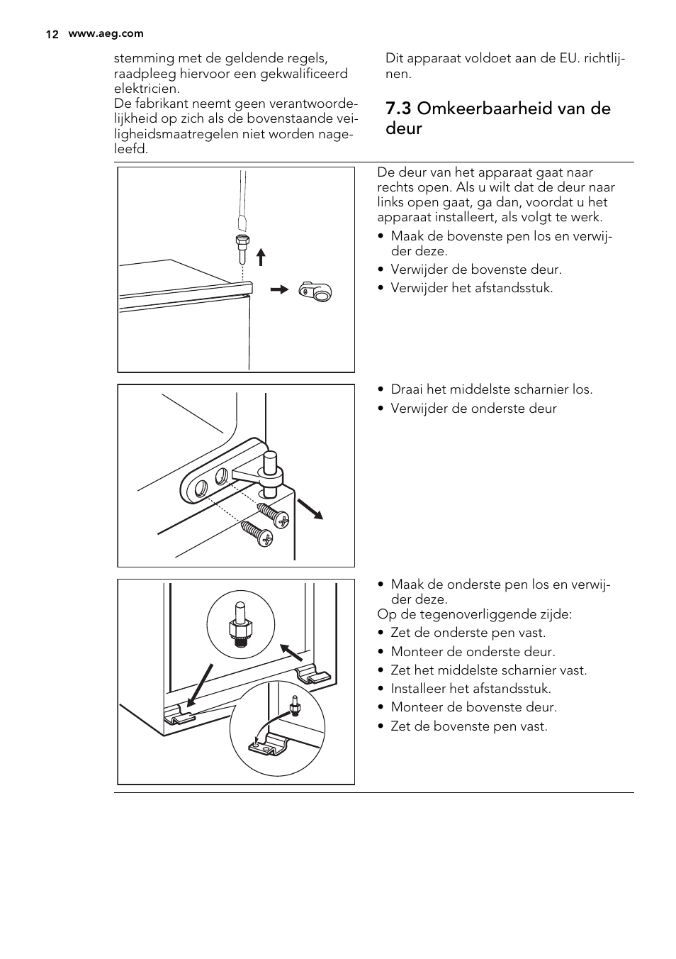 3 omkeerbaarheid van de deur | AEG SDS51400S0 User Manual | Page 12 / 80