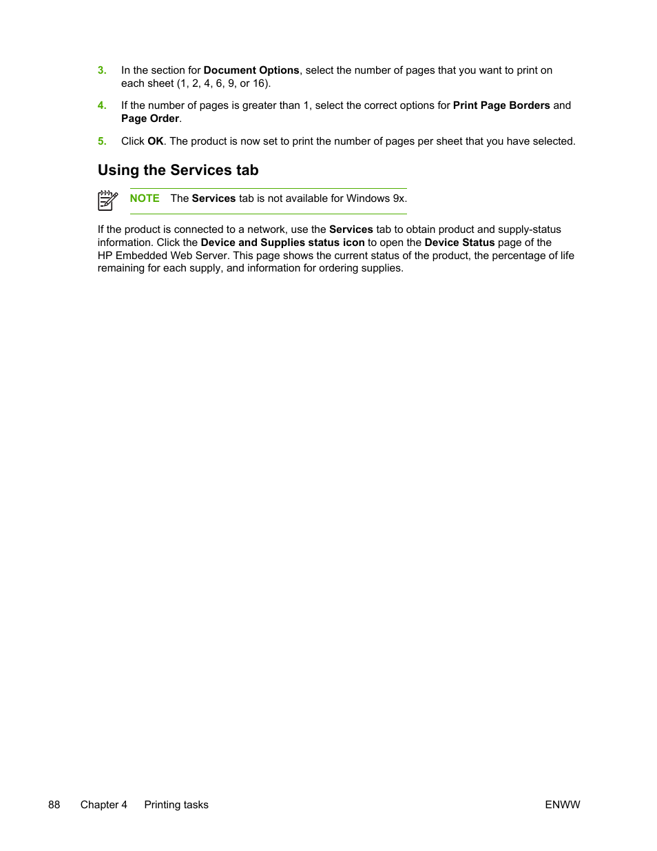 Using the services tab | HP LaserJet 5200 Printer series User Manual | Page 102 / 248