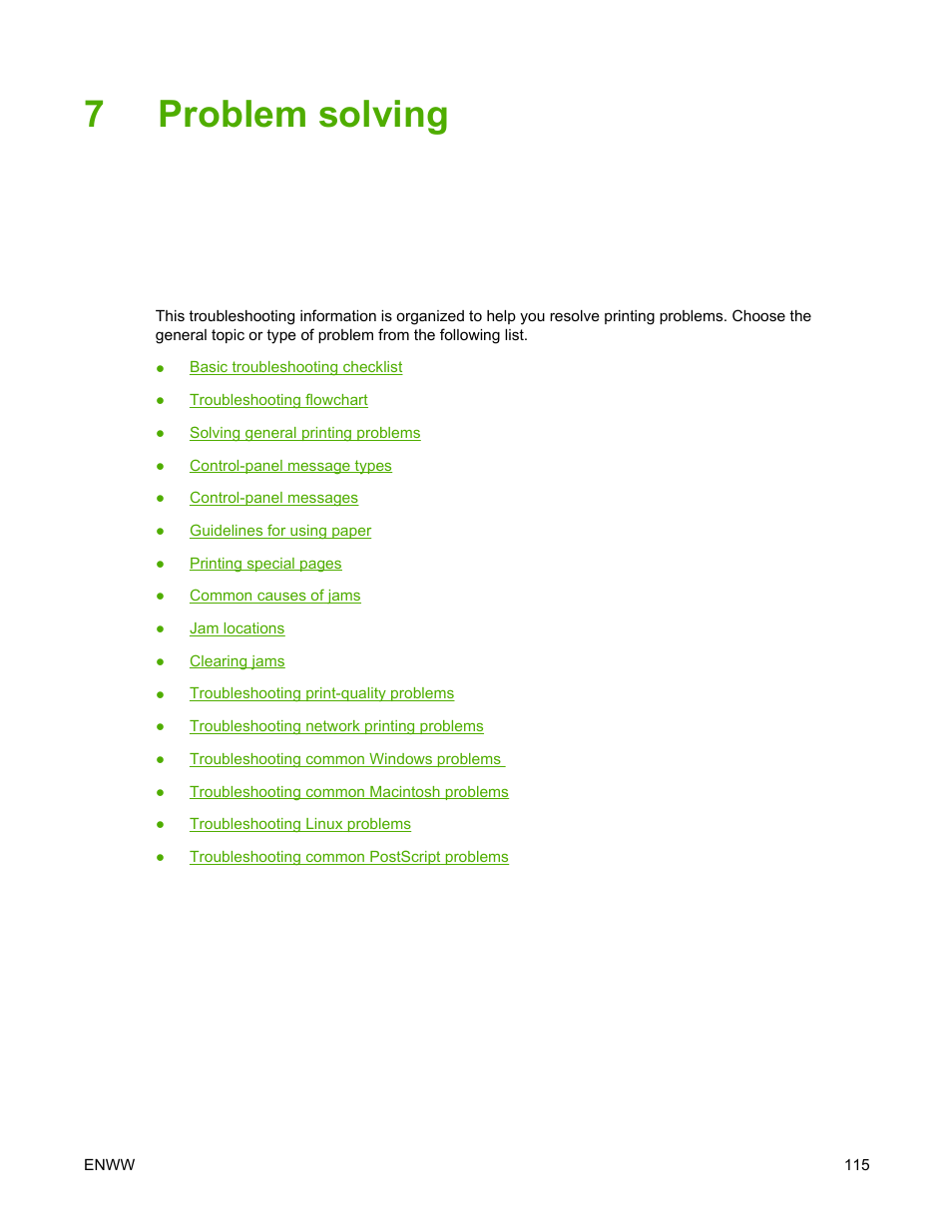 Problem solving, 7 problem solving, 7problem solving | HP LaserJet 5200 Printer series User Manual | Page 129 / 248