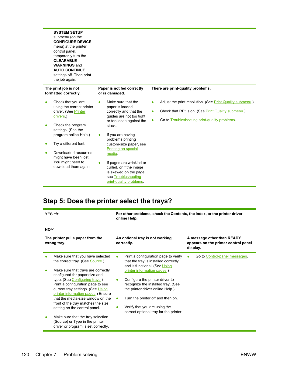 Step 5: does the printer select the trays | HP LaserJet 5200 Printer series User Manual | Page 134 / 248