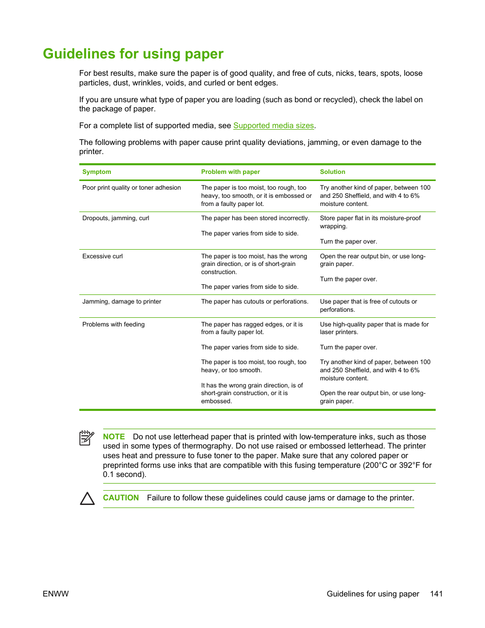 Guidelines for using paper | HP LaserJet 5200 Printer series User Manual | Page 155 / 248