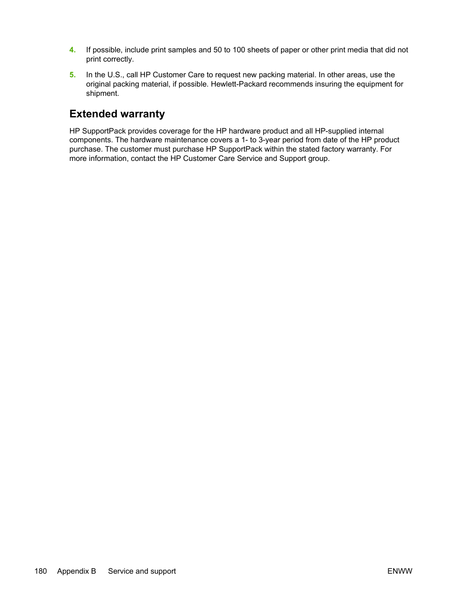 Extended warranty | HP LaserJet 5200 Printer series User Manual | Page 194 / 248
