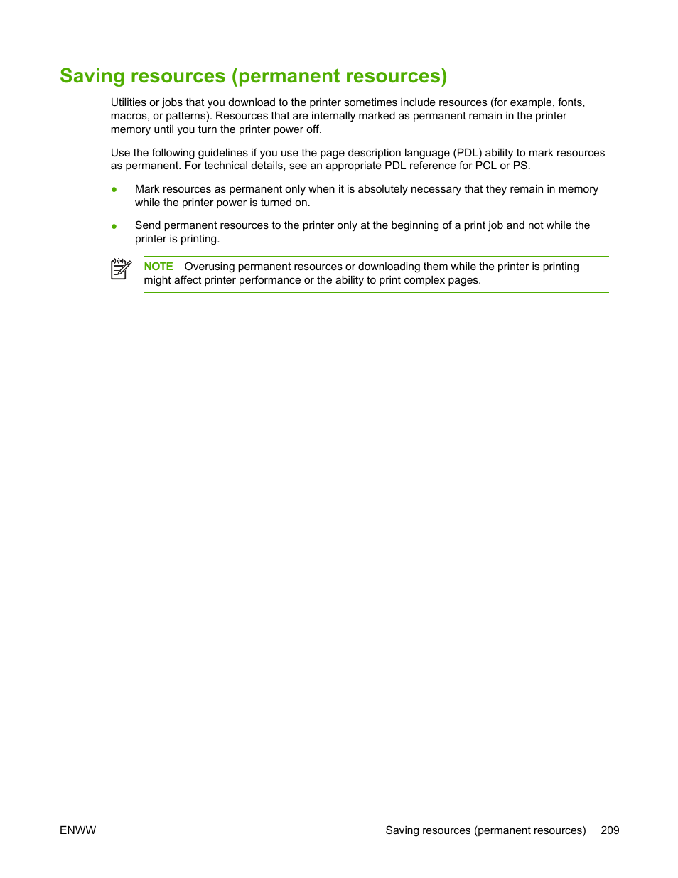 Saving resources (permanent resources) | HP LaserJet 5200 Printer series User Manual | Page 223 / 248