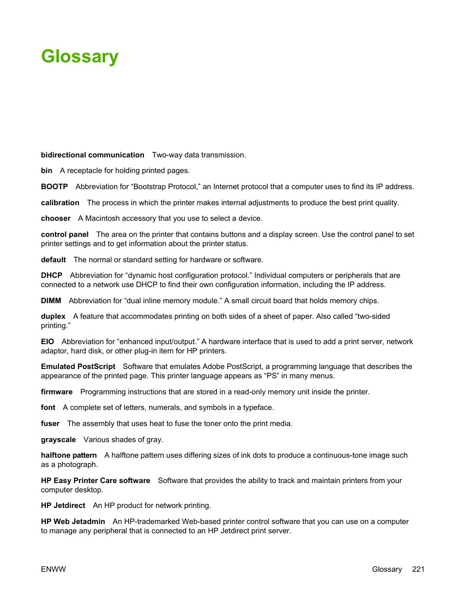 Glossary | HP LaserJet 5200 Printer series User Manual | Page 235 / 248