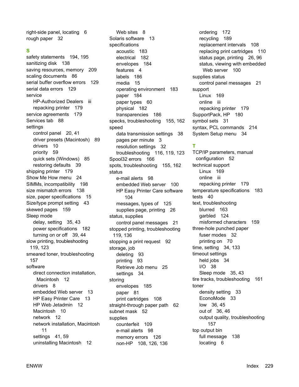 HP LaserJet 5200 Printer series User Manual | Page 243 / 248