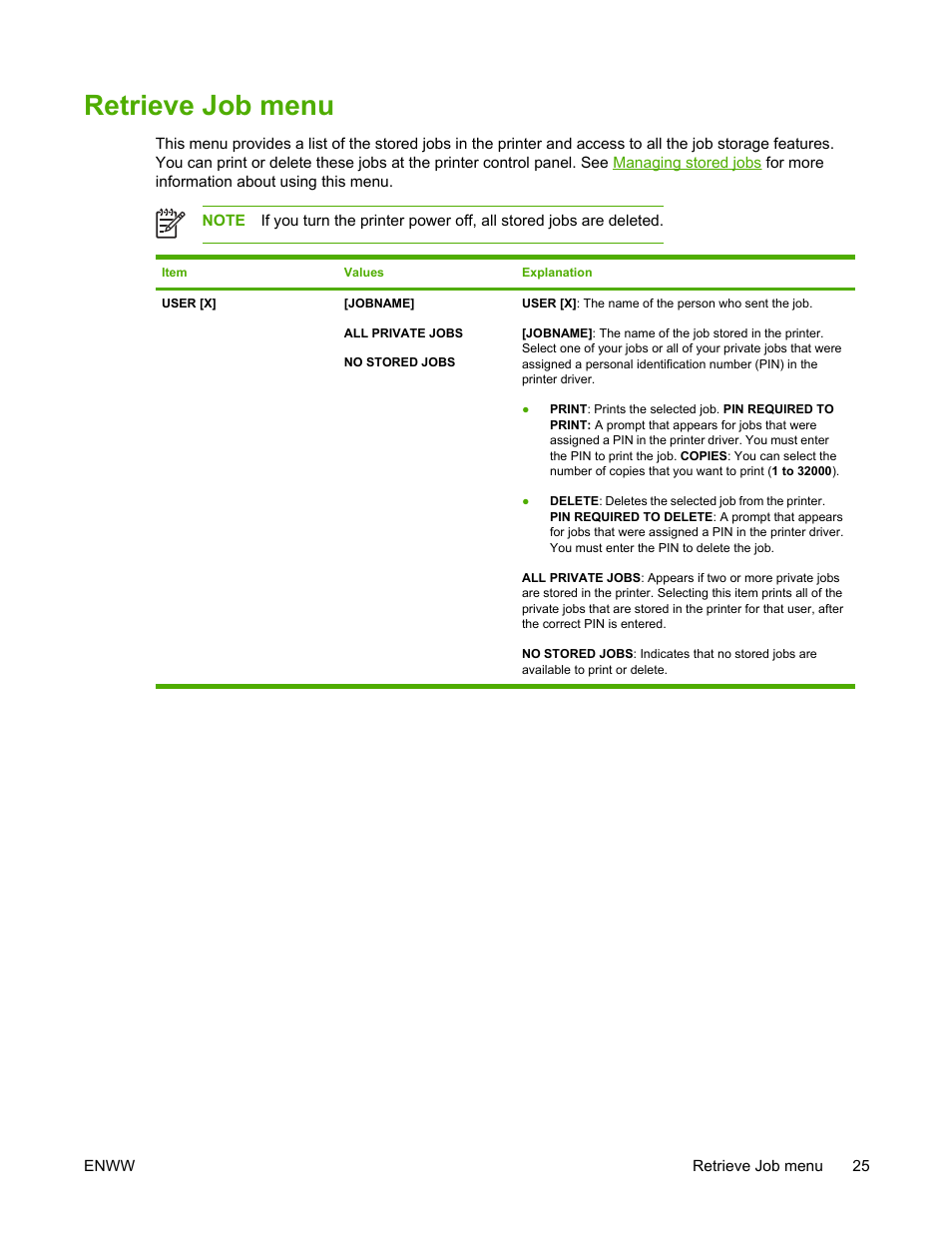 Retrieve job menu | HP LaserJet 5200 Printer series User Manual | Page 39 / 248