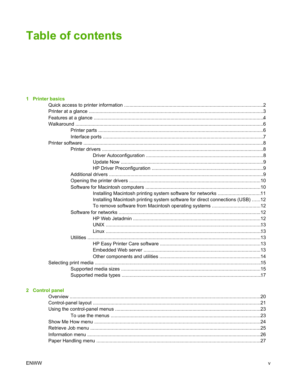 HP LaserJet 5200 Printer series User Manual | Page 7 / 248