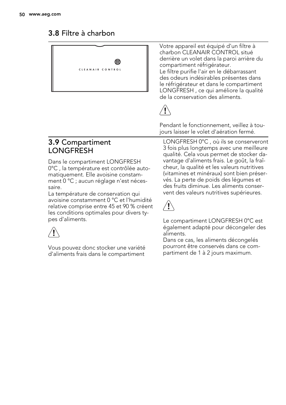 8 filtre à charbon, 9 compartiment longfresh | AEG SKZ81240F0 User Manual | Page 50 / 84