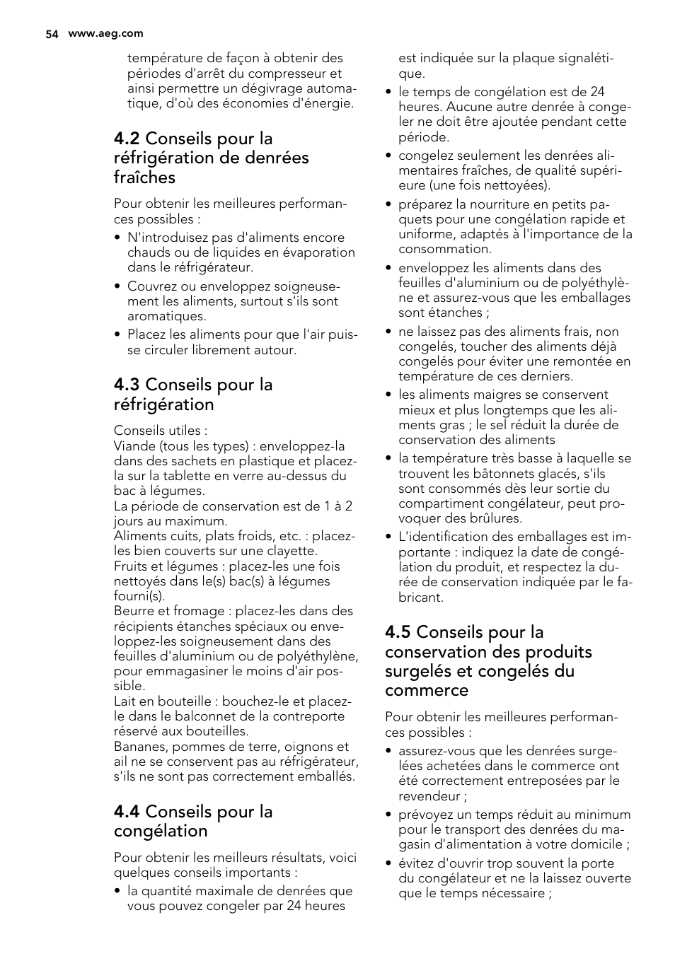 3 conseils pour la réfrigération, 4 conseils pour la congélation | AEG SKZ81240F0 User Manual | Page 54 / 84