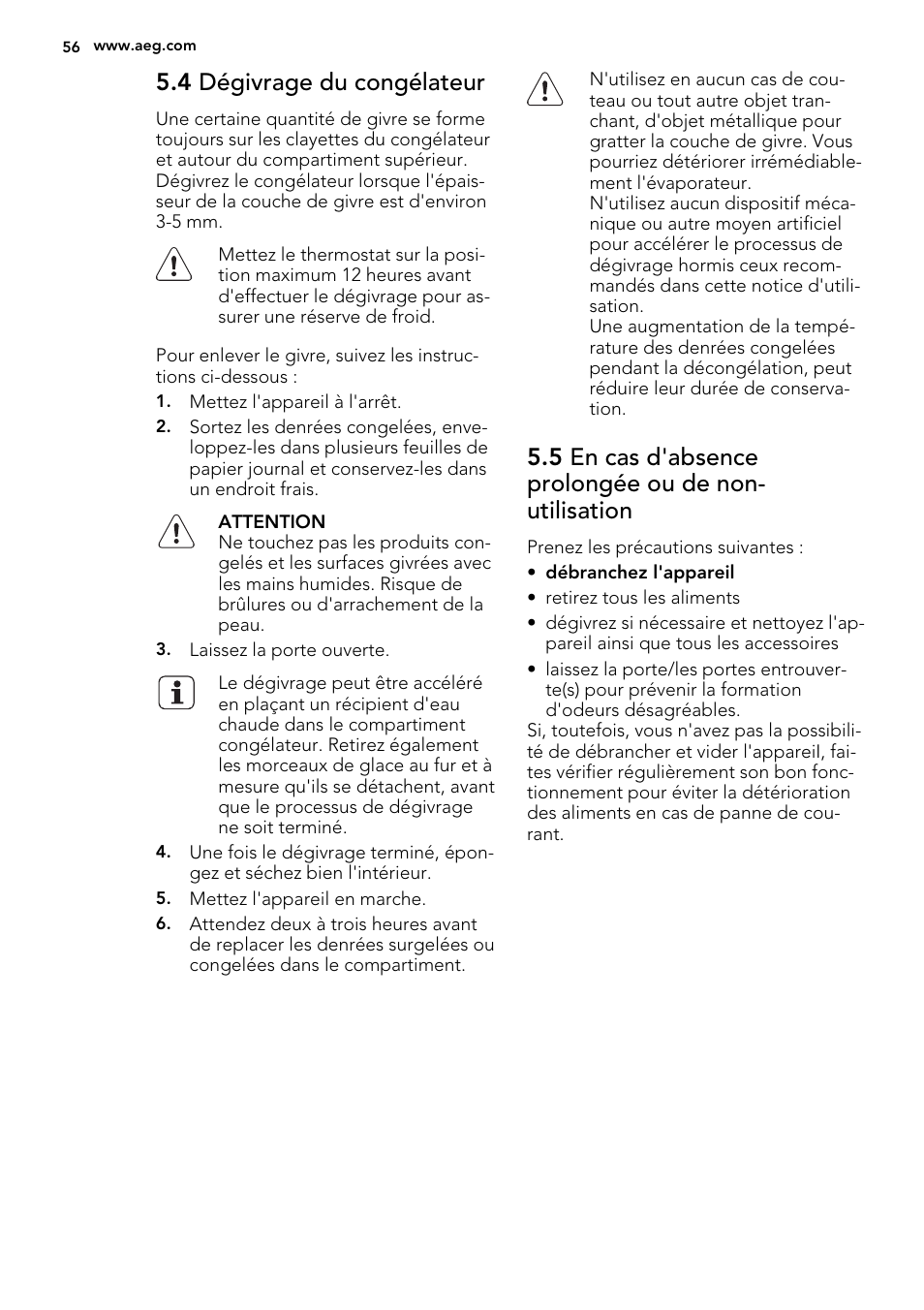 4 dégivrage du congélateur | AEG SKZ81240F0 User Manual | Page 56 / 84