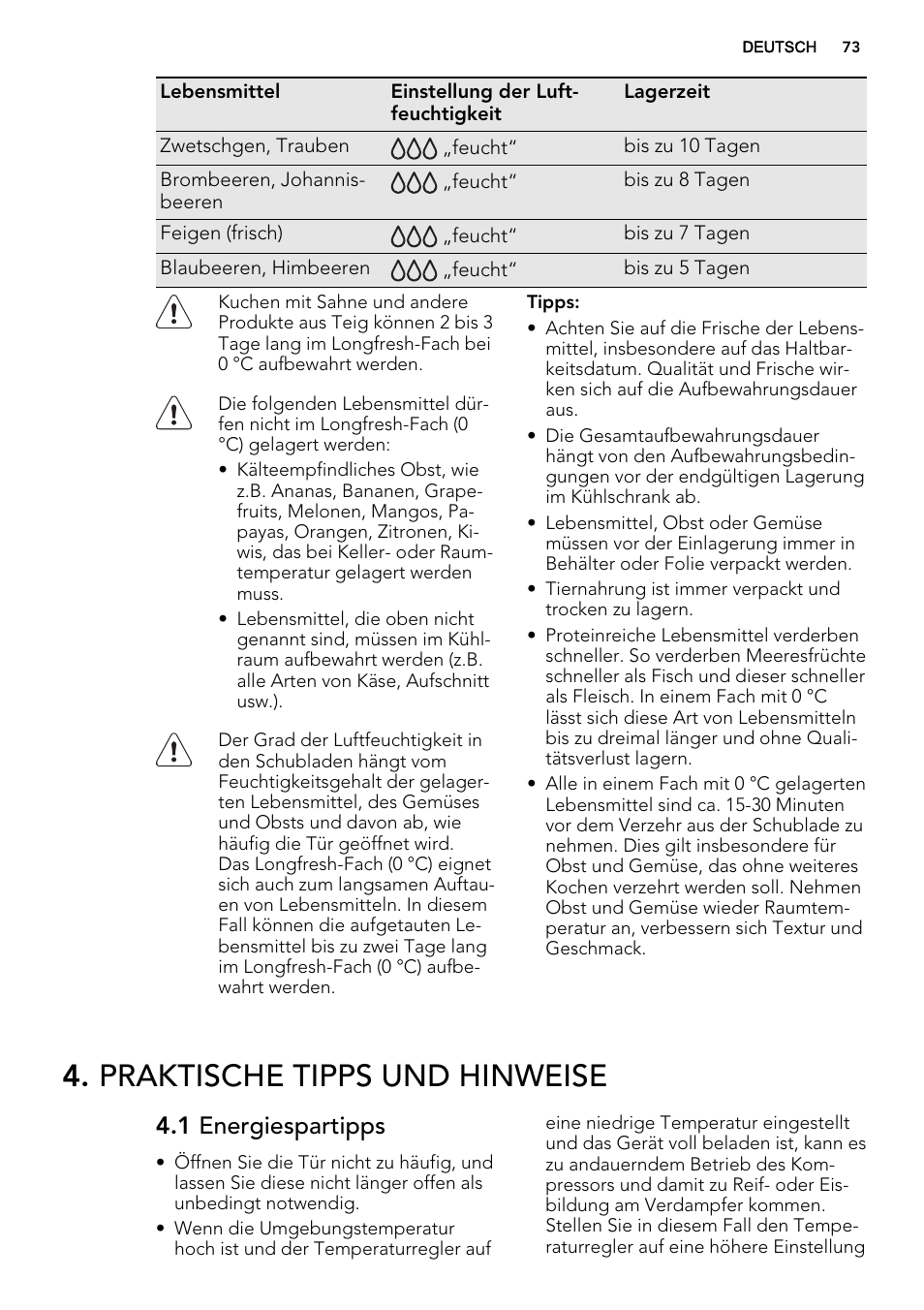 Praktische tipps und hinweise, 1 energiespartipps | AEG SKZ81240F0 User Manual | Page 73 / 84