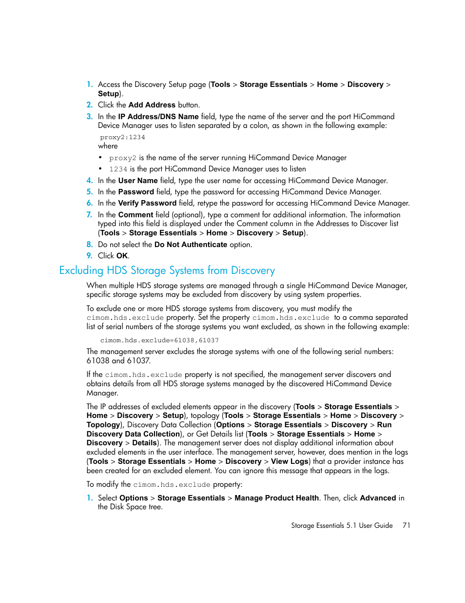 Excluding hds storage systems from discovery | HP Storage Essentials NAS Manager Software User Manual | Page 103 / 770