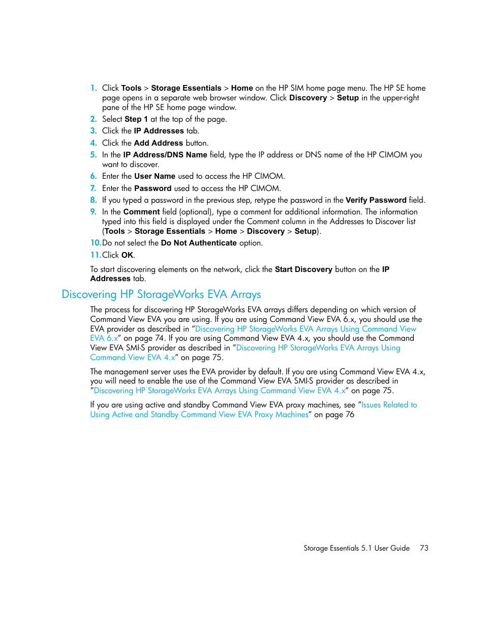 Discovering hp storageworks eva arrays | HP Storage Essentials NAS Manager Software User Manual | Page 105 / 770