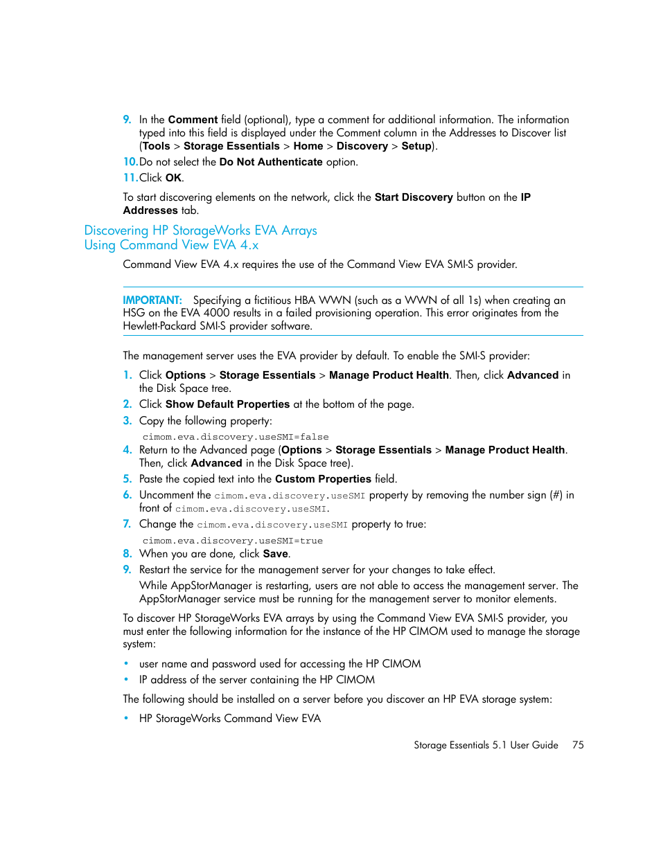 Discovering hp storageworks eva arrays, Using command view eva 4.x, Discovering hp storageworks eva arrays using | Command view eva 4.x | HP Storage Essentials NAS Manager Software User Manual | Page 107 / 770